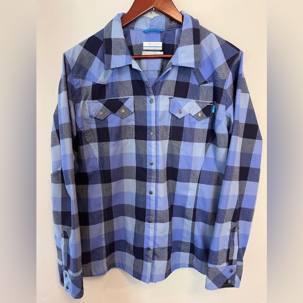 Columbia Blue and Black‎ Plaid Shirt XL